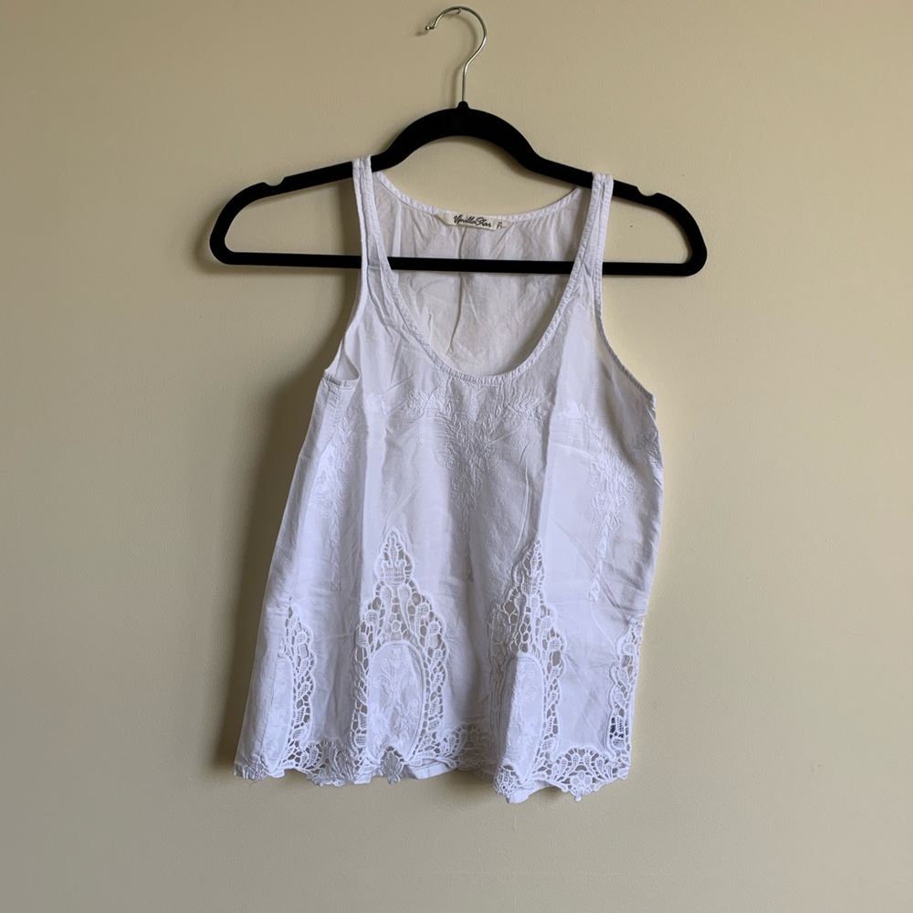 White cotton embroidered tank top